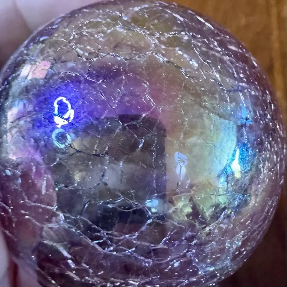 Crackle Glass Curtain Rod Finial Purple Iridescent Globe 2.5” Replacement